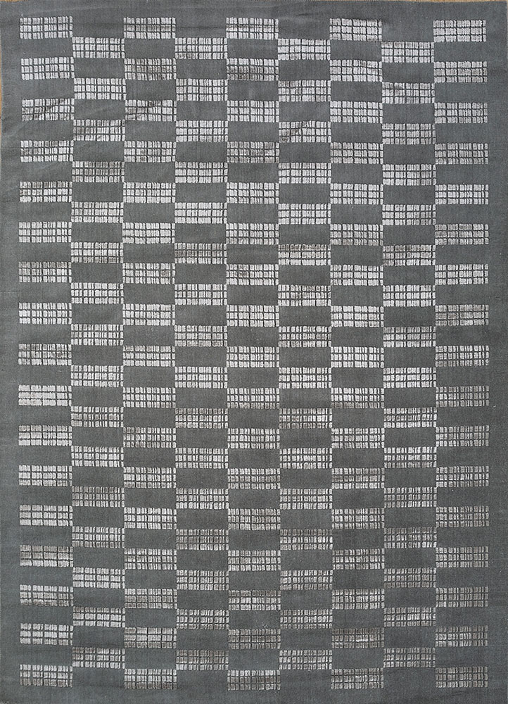 basis grey and black wool and viscose hand loom Rug - HeadShot