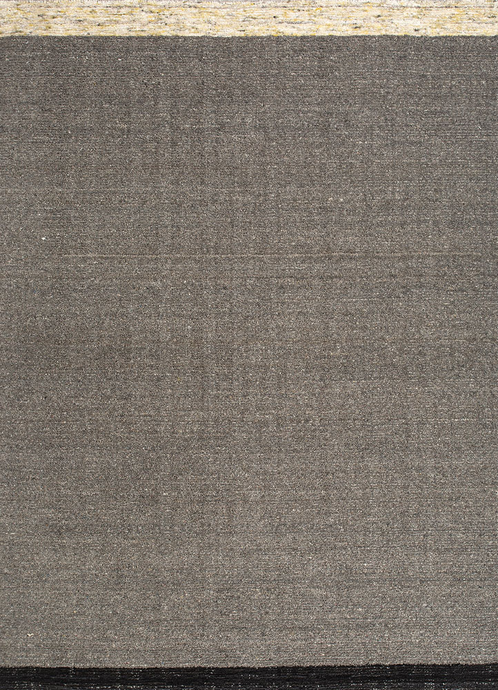 saga grey and black wool and viscose hand loom Rug - HeadShot