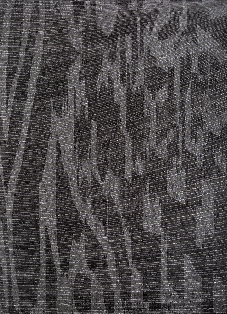 tesoro grey and black wool and viscose hand loom Rug - HeadShot