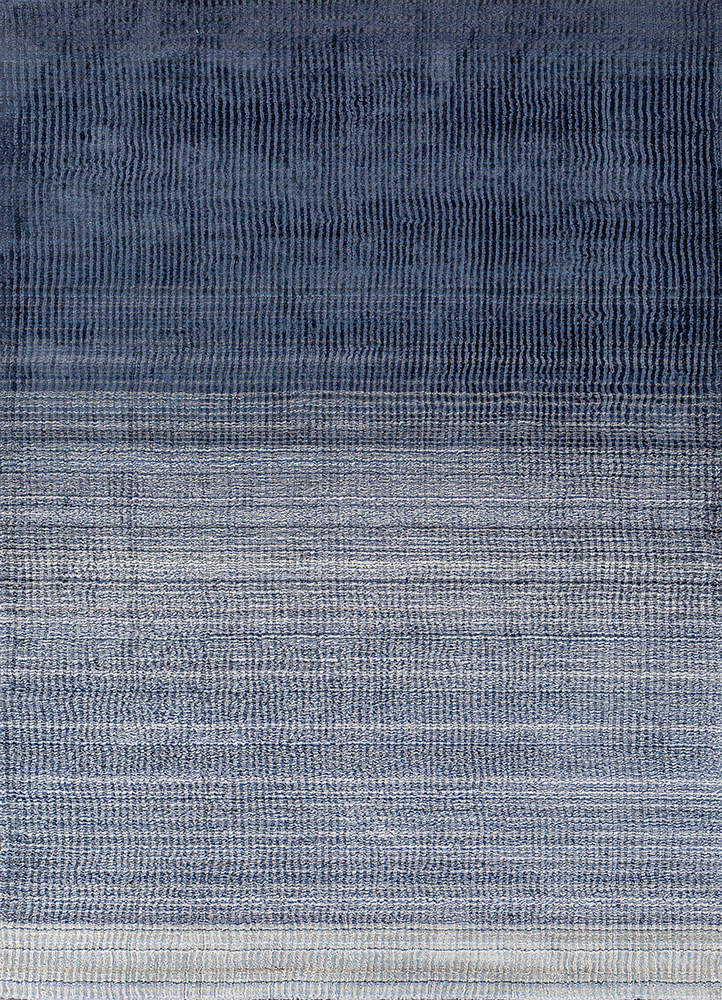 jean blue wool and viscose hand loom Rug - HeadShot