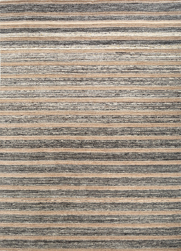 saga grey and black wool and viscose hand loom Rug - HeadShot