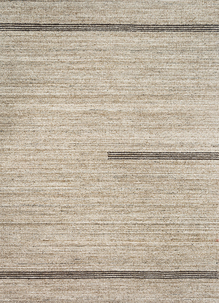 saga beige and brown wool and viscose hand loom Rug - HeadShot