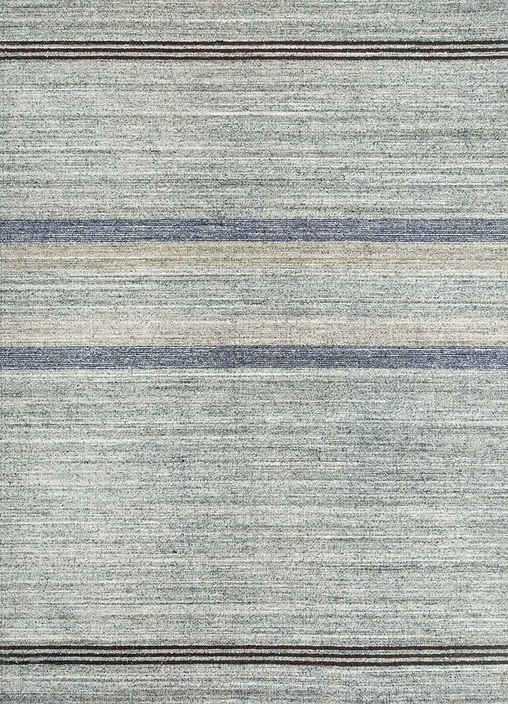 saga blue wool and viscose hand loom Rug - HeadShot