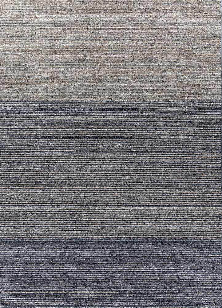 saga grey and black wool and viscose hand loom Rug - HeadShot