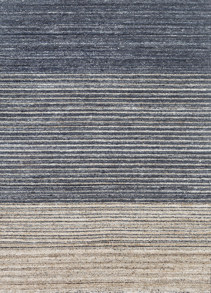 saga blue wool and viscose hand loom Rug - HeadShot