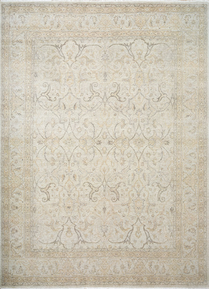 erbe beige and brown wool hand knotted Rug - HeadShot