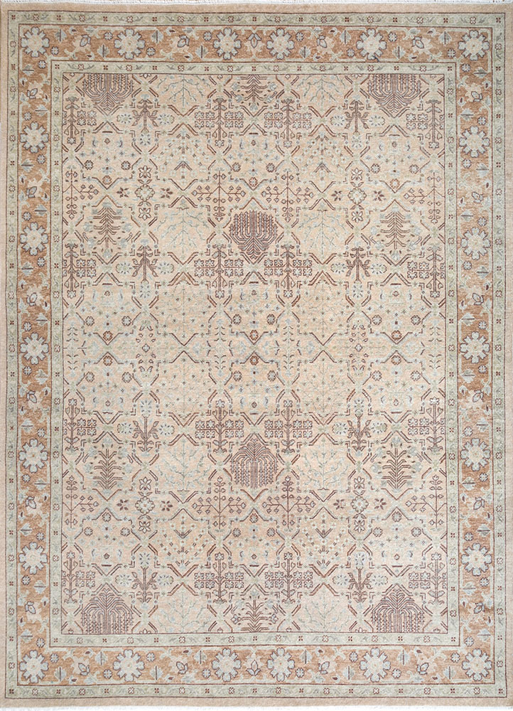 erbe beige and brown wool hand knotted Rug - HeadShot