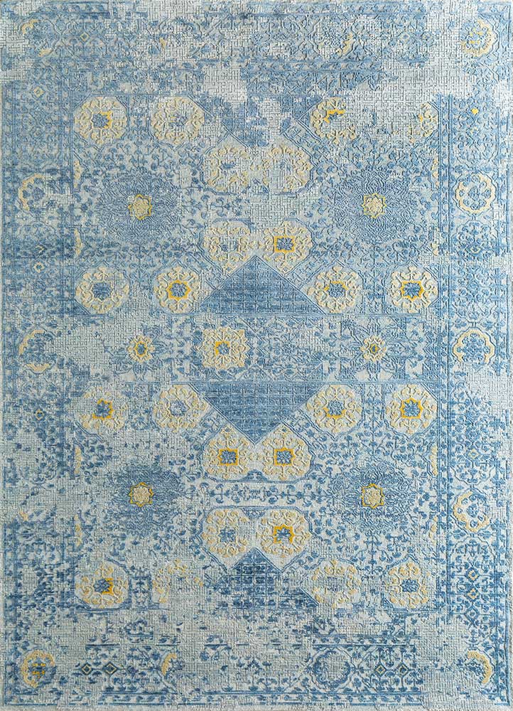 viscaya blue wool and silk hand knotted Rug - HeadShot