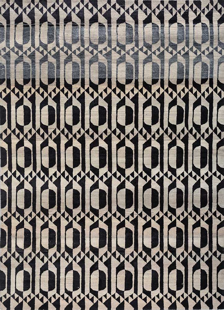 aakar by kavi grey and black wool and silk hand knotted Rug - HeadShot