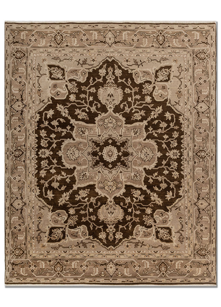 thyme beige and brown wool hand knotted Rug - HeadShot