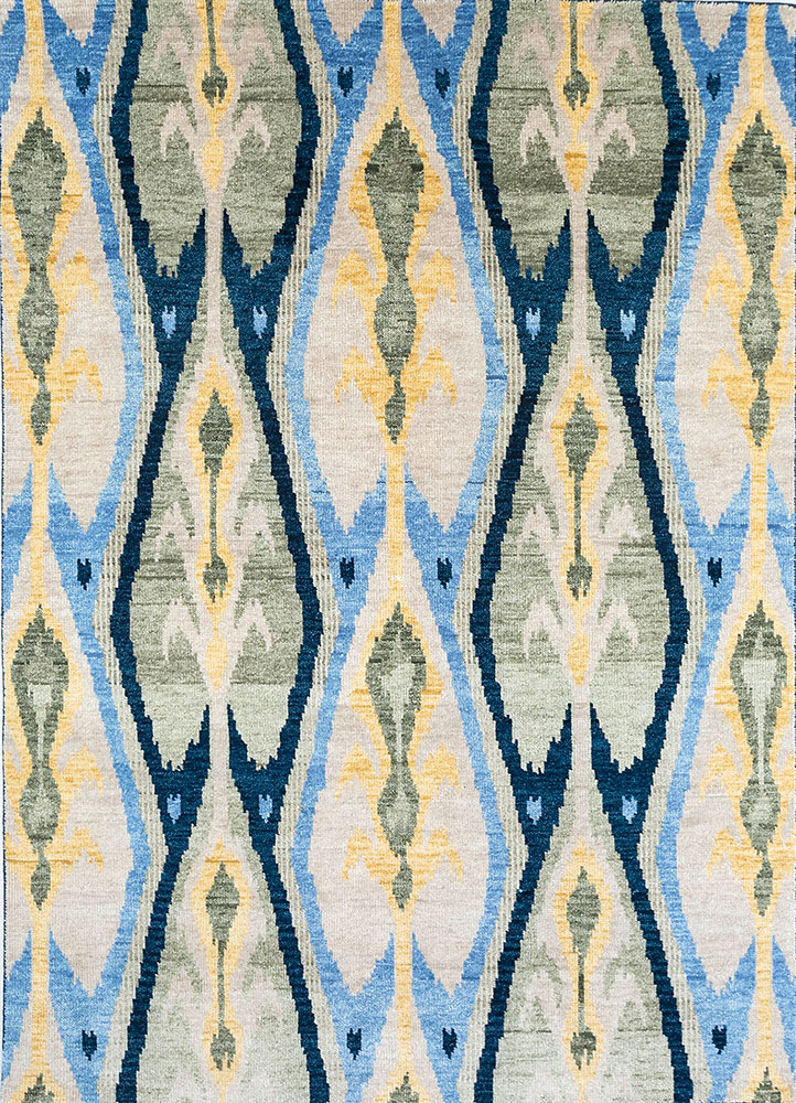 savana blue wool hand knotted Rug - HeadShot