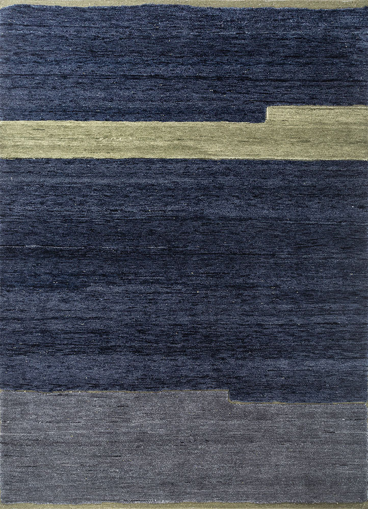 blythe blue wool hand knotted Rug - HeadShot