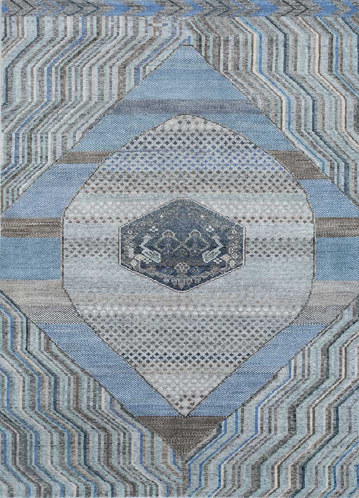 savana grey and black wool hand knotted Rug - HeadShot