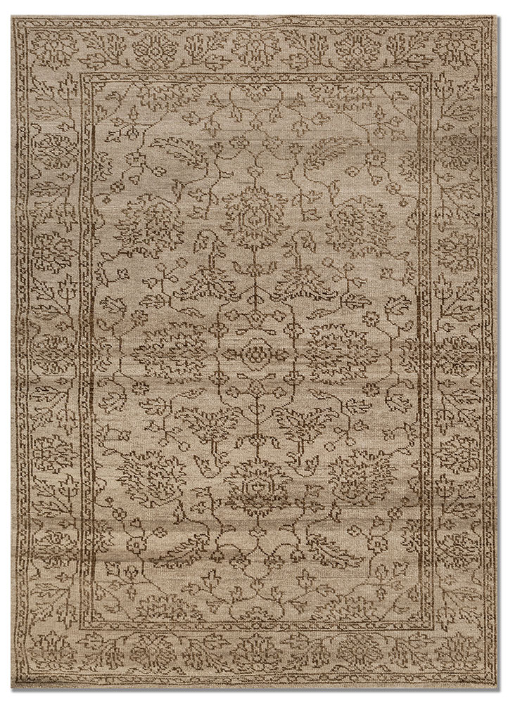 savana beige and brown wool hand knotted Rug - HeadShot