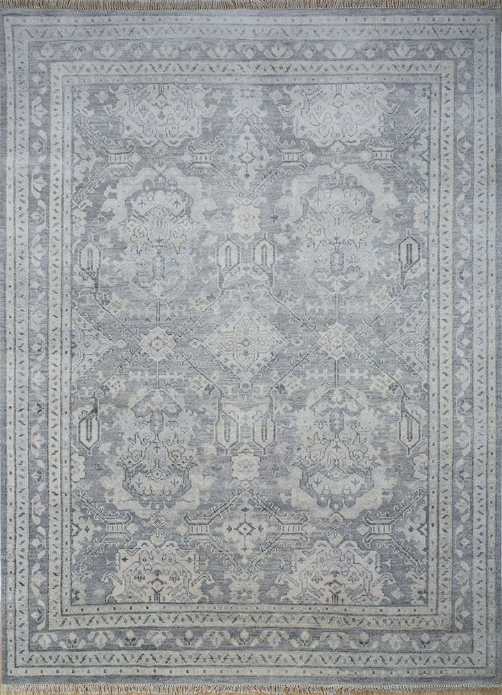 thyme grey and black wool hand knotted Rug - HeadShot