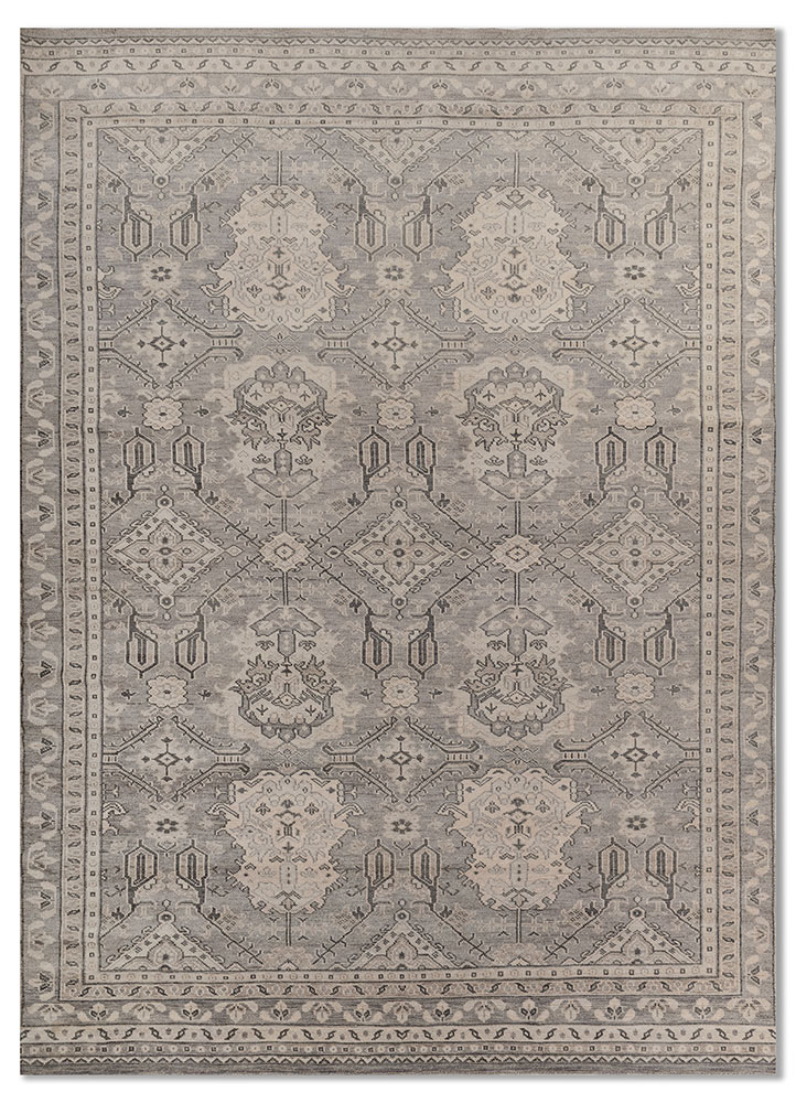 thyme blue wool hand knotted Rug - HeadShot