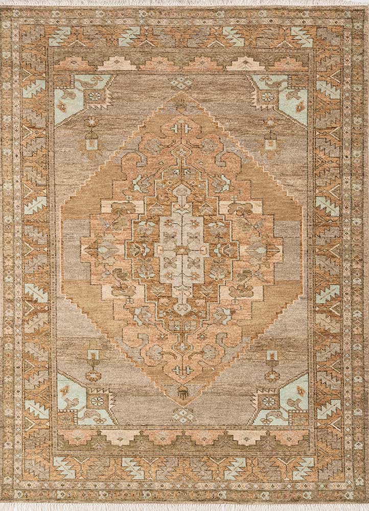 savana beige and brown wool hand knotted Rug - HeadShot