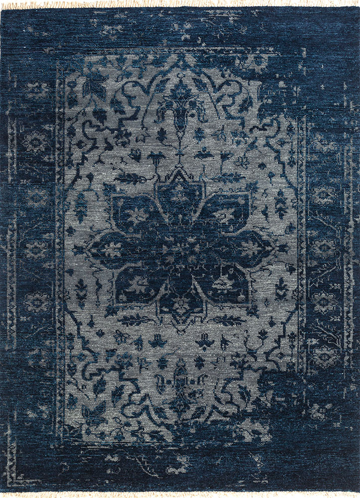 savana blue wool hand knotted Rug - HeadShot