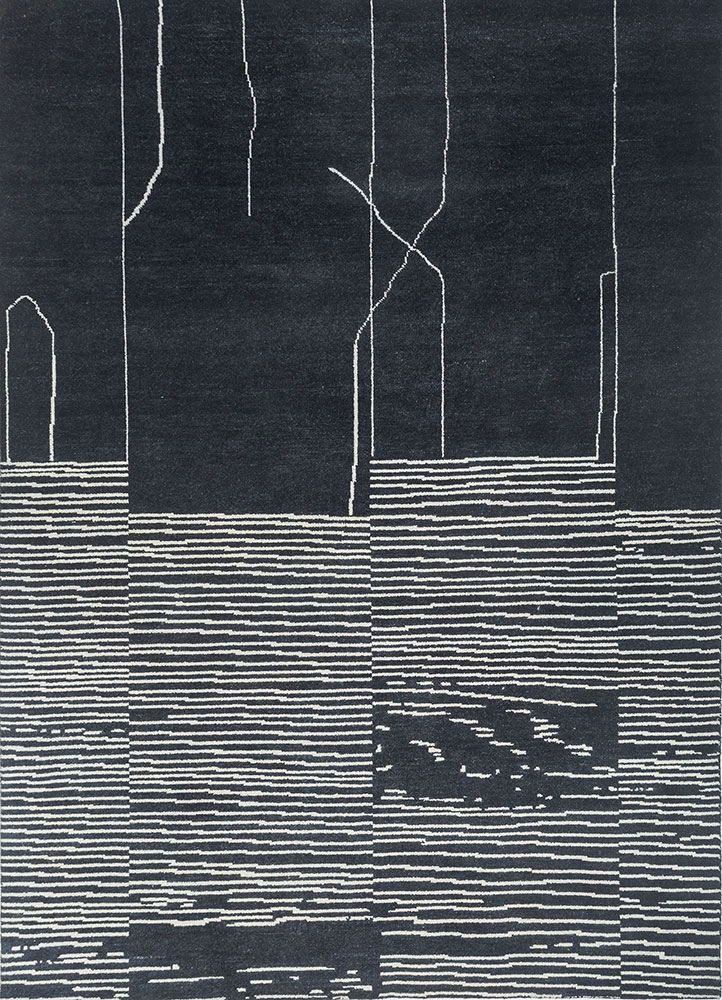 zuri grey and black wool hand knotted Rug - HeadShot