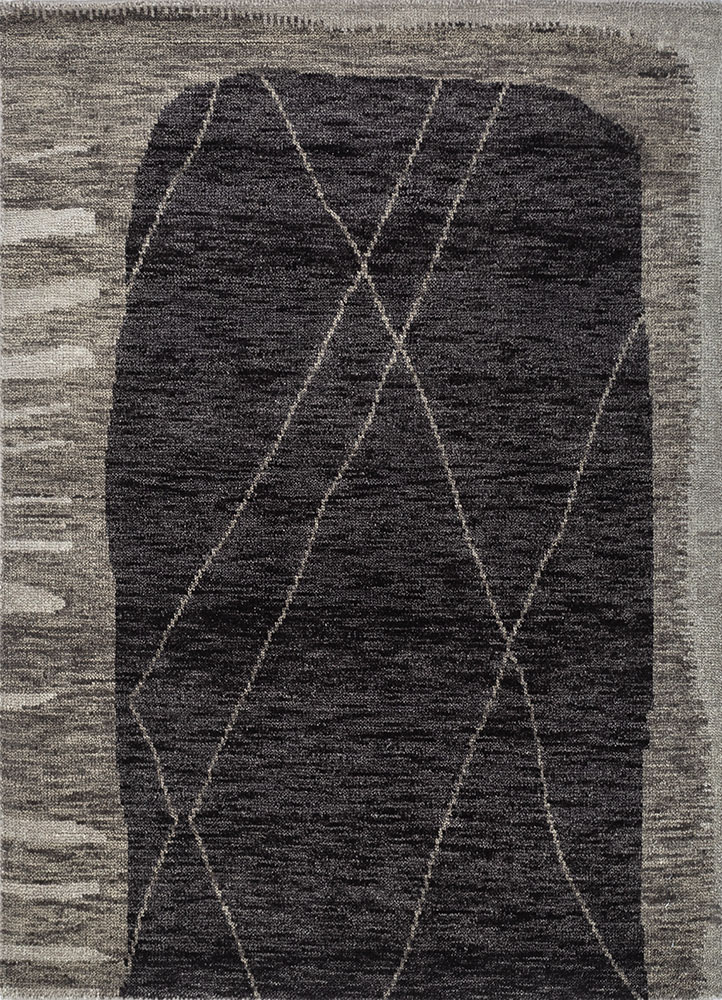 zuri grey and black wool hand knotted Rug - HeadShot