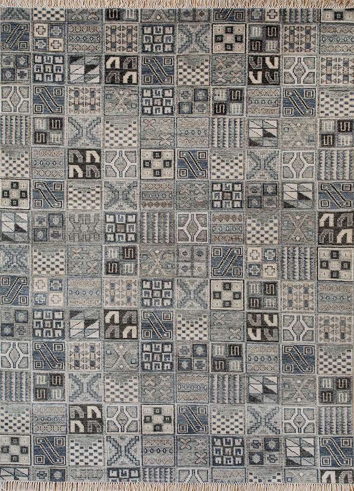 erbe blue wool hand knotted Rug - HeadShot