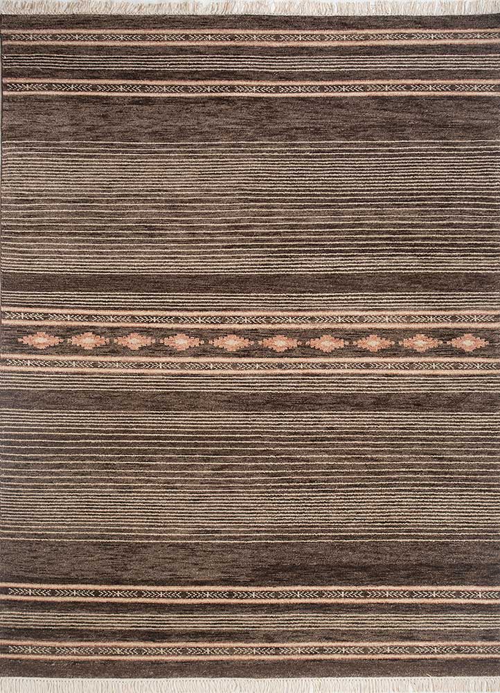 thyme beige and brown wool hand knotted Rug - HeadShot