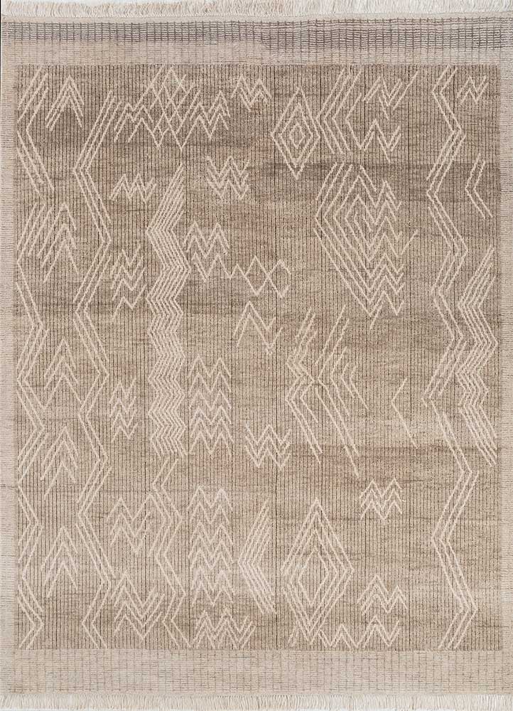 savana beige and brown wool hand knotted Rug - HeadShot