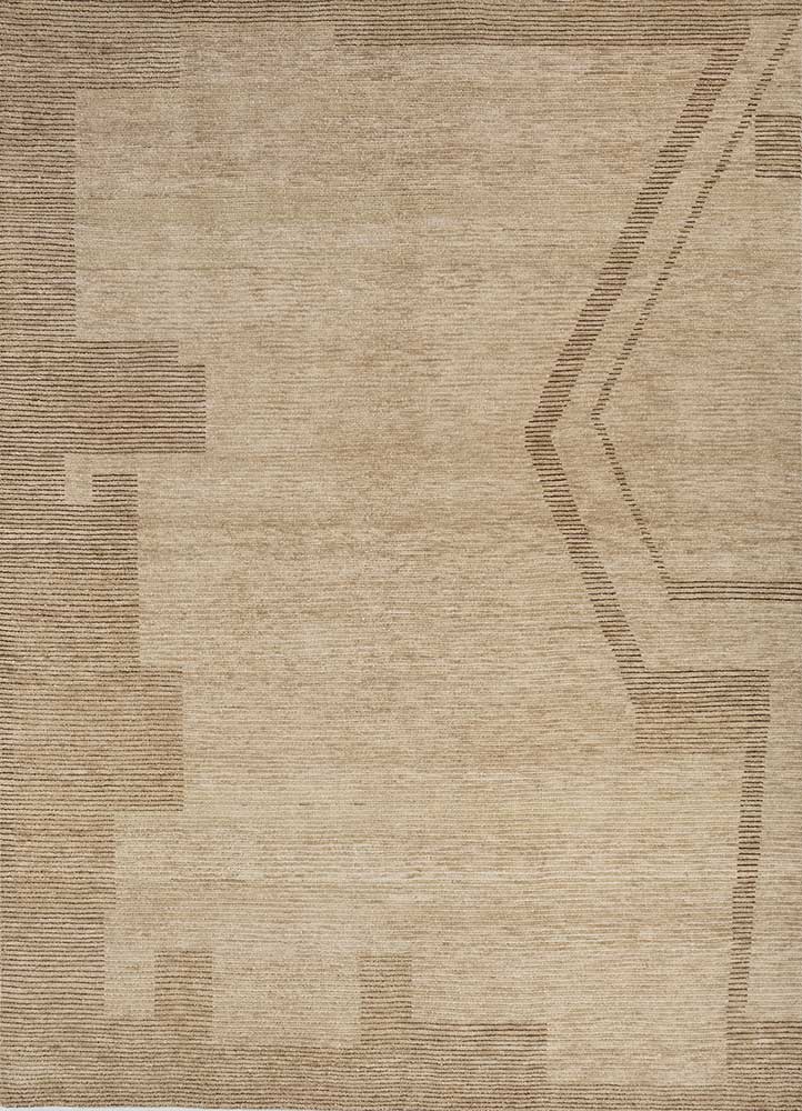 aprezo beige and brown wool hand knotted Rug - HeadShot