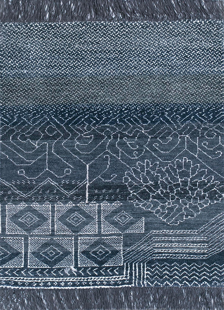 manchaha blue wool hand knotted Rug - HeadShot