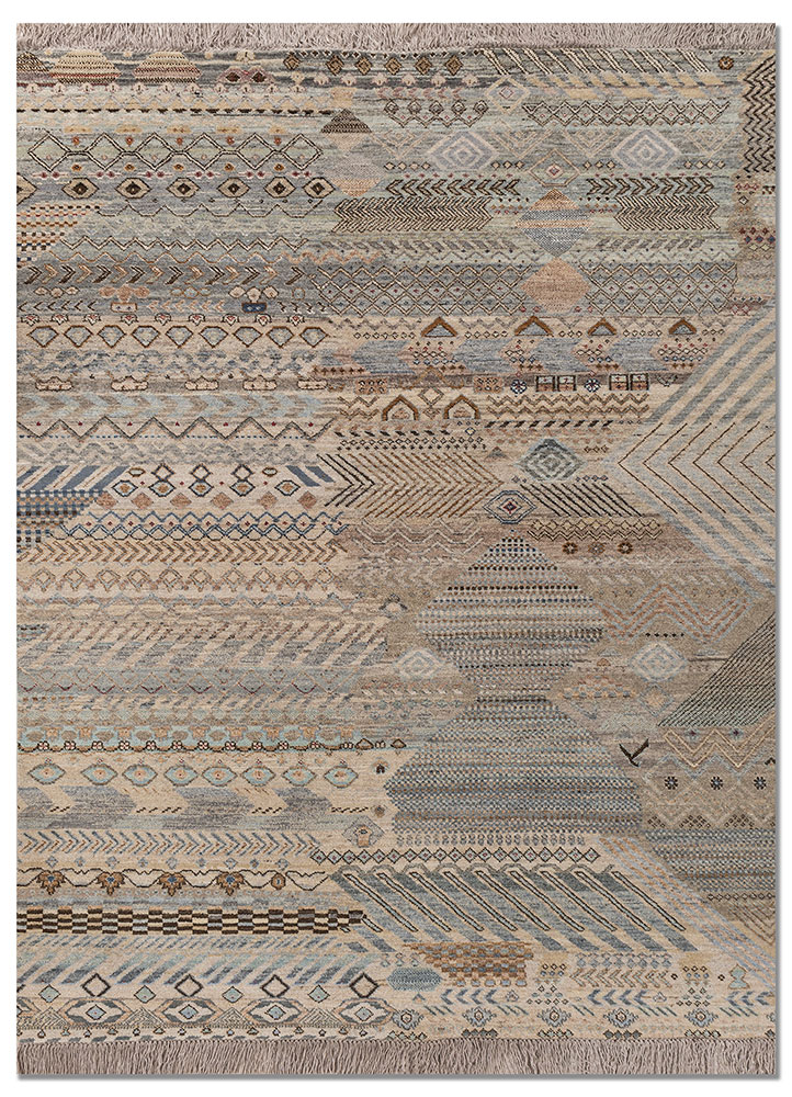 manchaha ivory wool hand knotted Rug - HeadShot