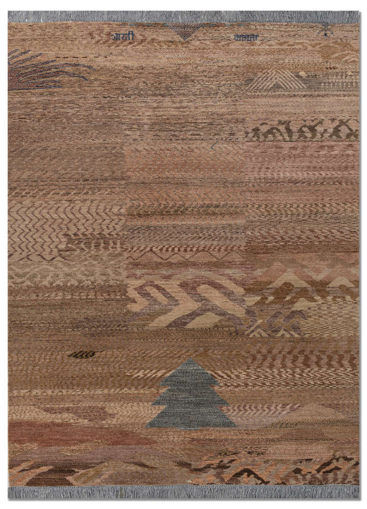 manchaha red and orange wool hand knotted Rug - HeadShot