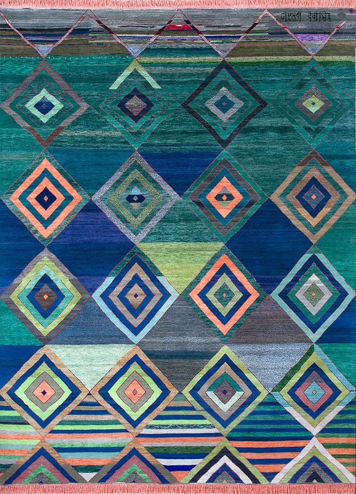 freedom manchaha green wool hand knotted Rug - HeadShot