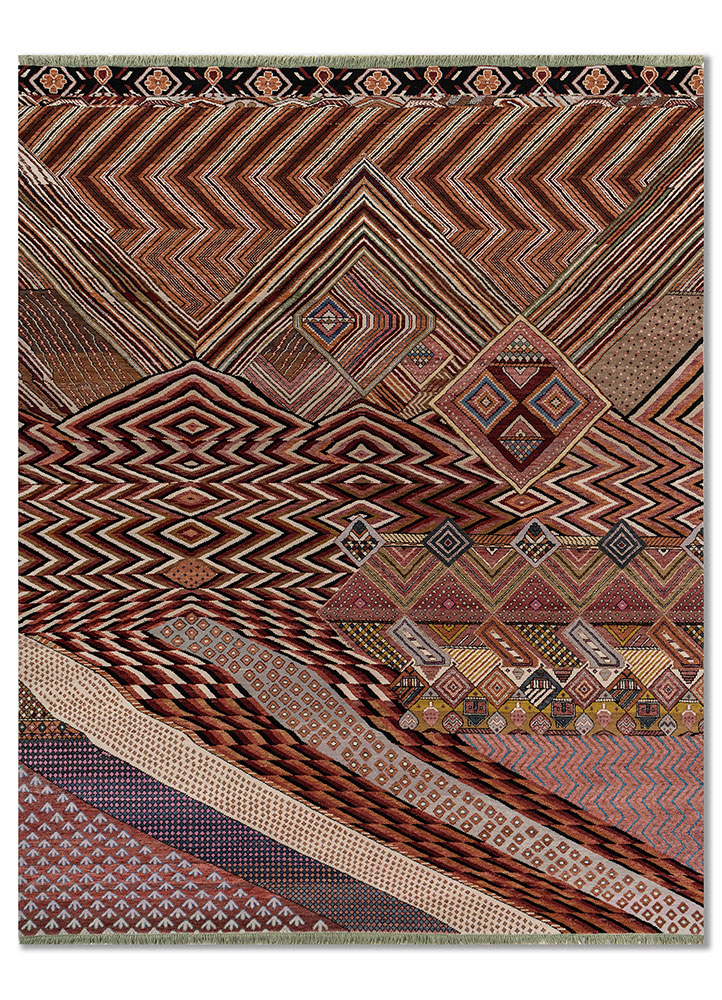 manchaha red and orange wool hand knotted Rug - HeadShot