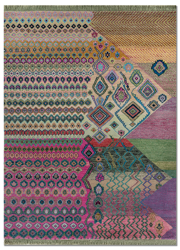 manchaha gold wool and bamboo silk hand knotted Rug - HeadShot