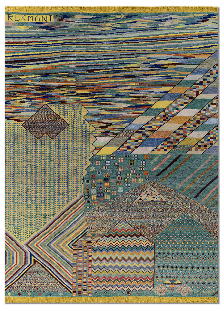 manchaha green wool and bamboo silk hand knotted Rug - HeadShot