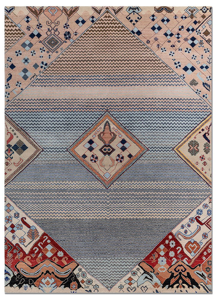 manchaha blue wool and bamboo silk hand knotted Rug - HeadShot