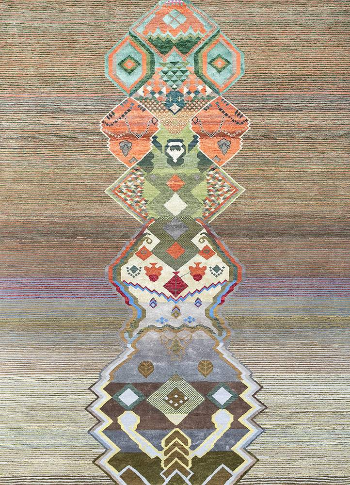 manchaha grey and black wool and bamboo silk hand knotted Rug - HeadShot