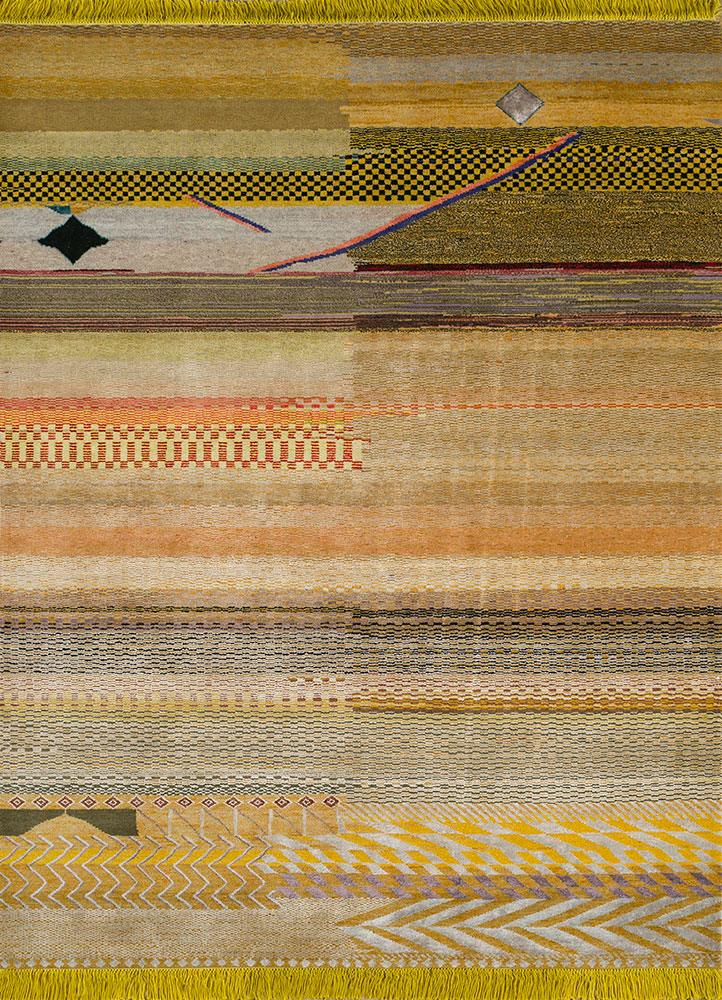 manchaha gold wool and bamboo silk hand knotted Rug - HeadShot