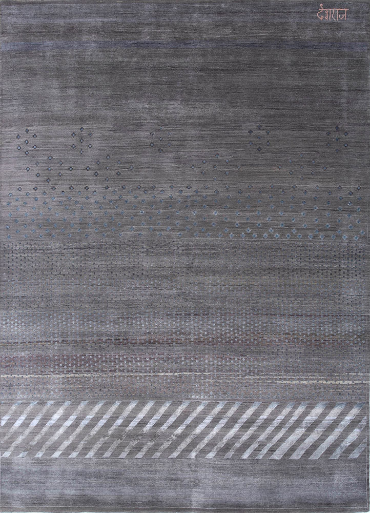 manchaha grey and black wool and bamboo silk hand knotted Rug - HeadShot