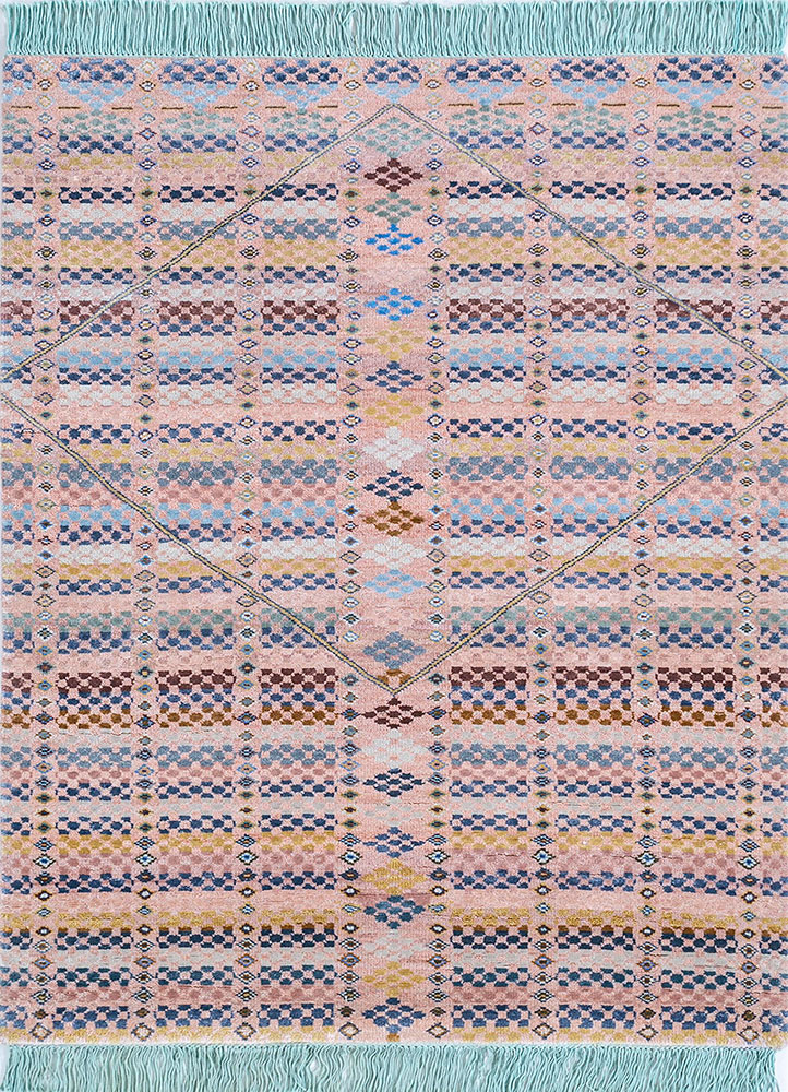 manchaha pink and purple wool and bamboo silk hand knotted Rug - HeadShot