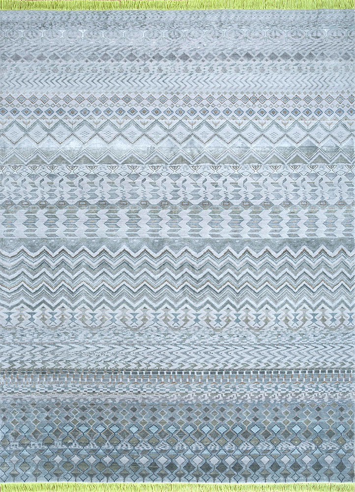 manchaha blue wool and bamboo silk hand knotted Rug - HeadShot