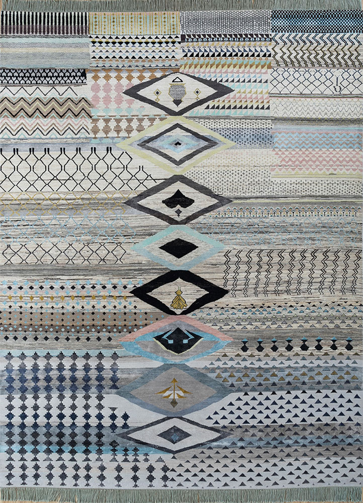 manchaha grey and black wool and bamboo silk hand knotted Rug - HeadShot