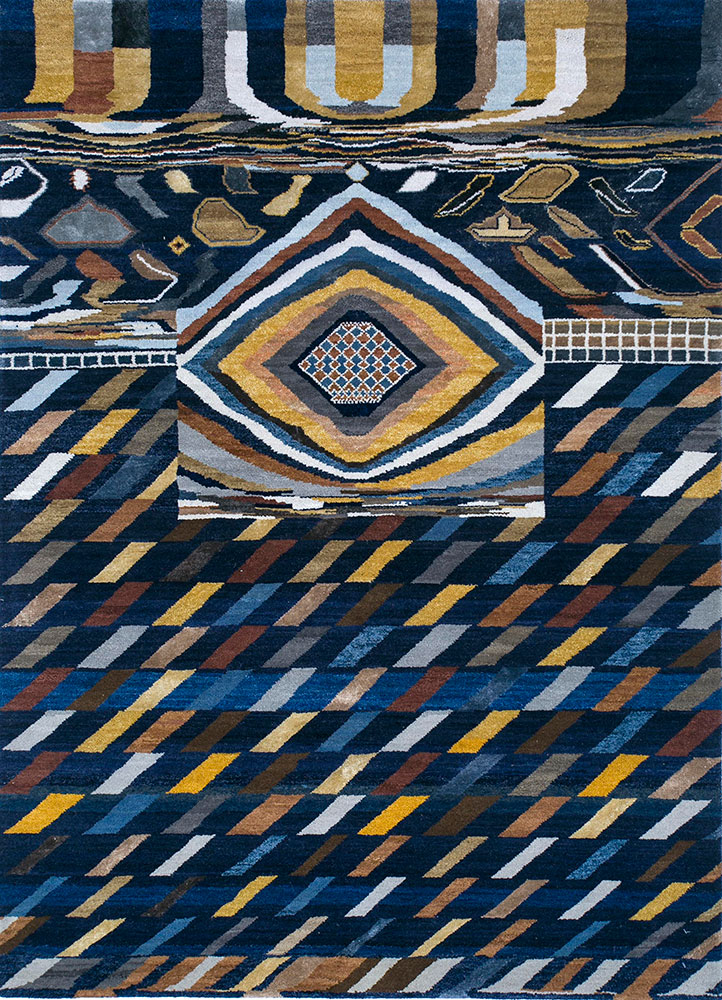 manchaha blue wool and bamboo silk hand knotted Rug - HeadShot