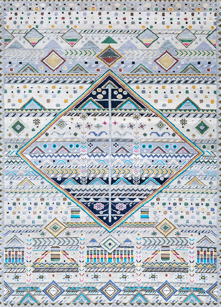 manchaha blue wool and bamboo silk hand knotted Rug - HeadShot