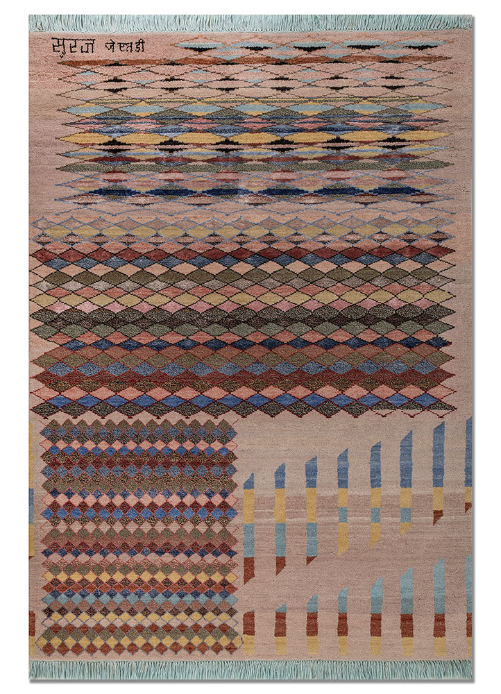 freedom manchaha pink and purple wool and bamboo silk hand knotted Rug - HeadShot