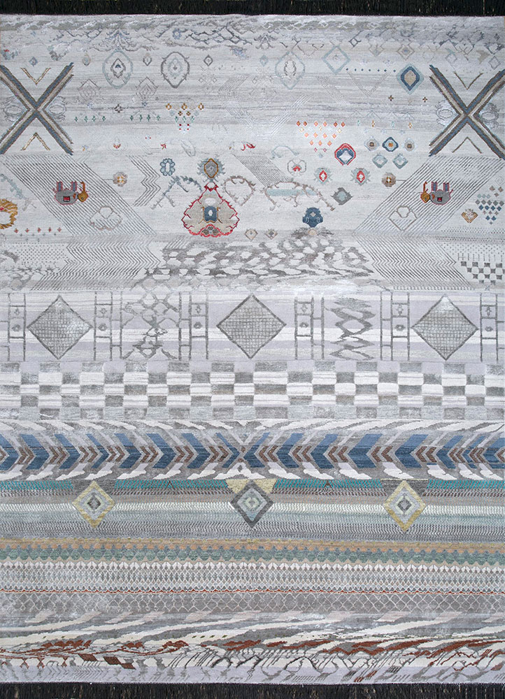 manchaha grey and black wool and bamboo silk hand knotted Rug - HeadShot