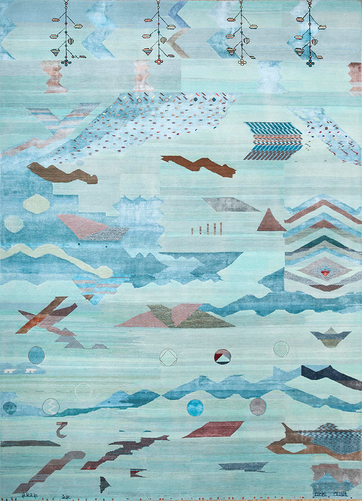 freedom manchaha blue wool and bamboo silk hand knotted Rug - HeadShot