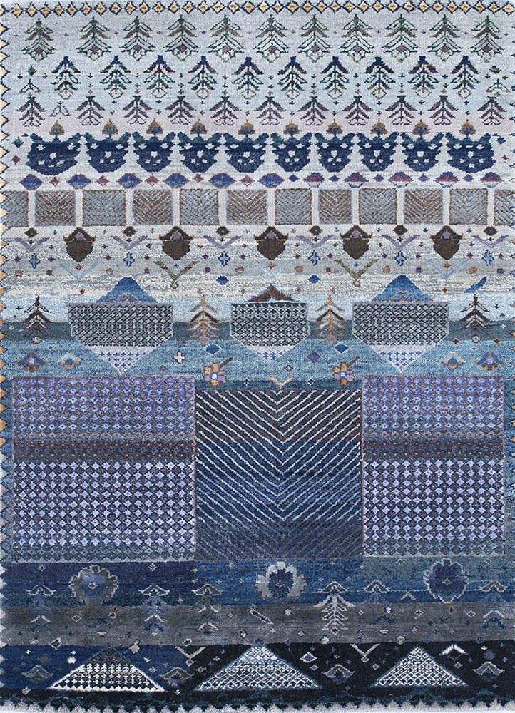 manchaha blue wool and bamboo silk hand knotted Rug - HeadShot