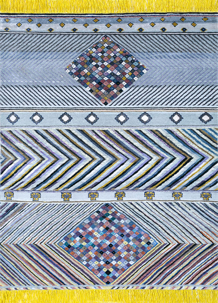 manchaha blue wool and bamboo silk hand knotted Rug - HeadShot