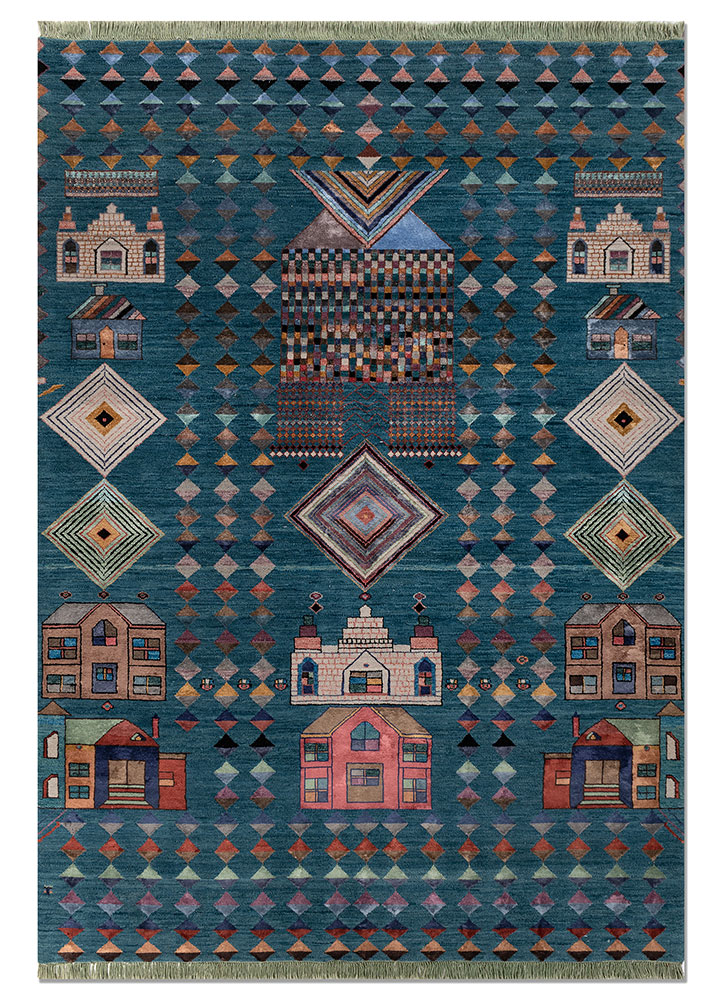 manchaha blue wool and bamboo silk hand knotted Rug - HeadShot